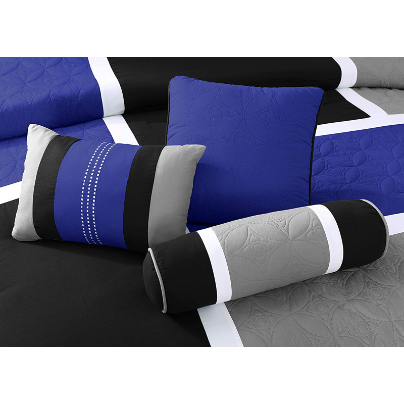 Upland Patchwork 7 Piece Comforter Set, Blue, California King Comforter + 6 Additional Pieces