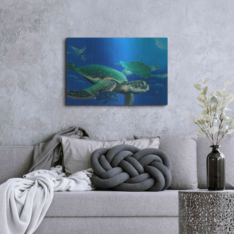 Art mural en métal Beachcrest Home ™ «Green Sea Turtles» par Durwood Coffey, H 24 po x l 36 po