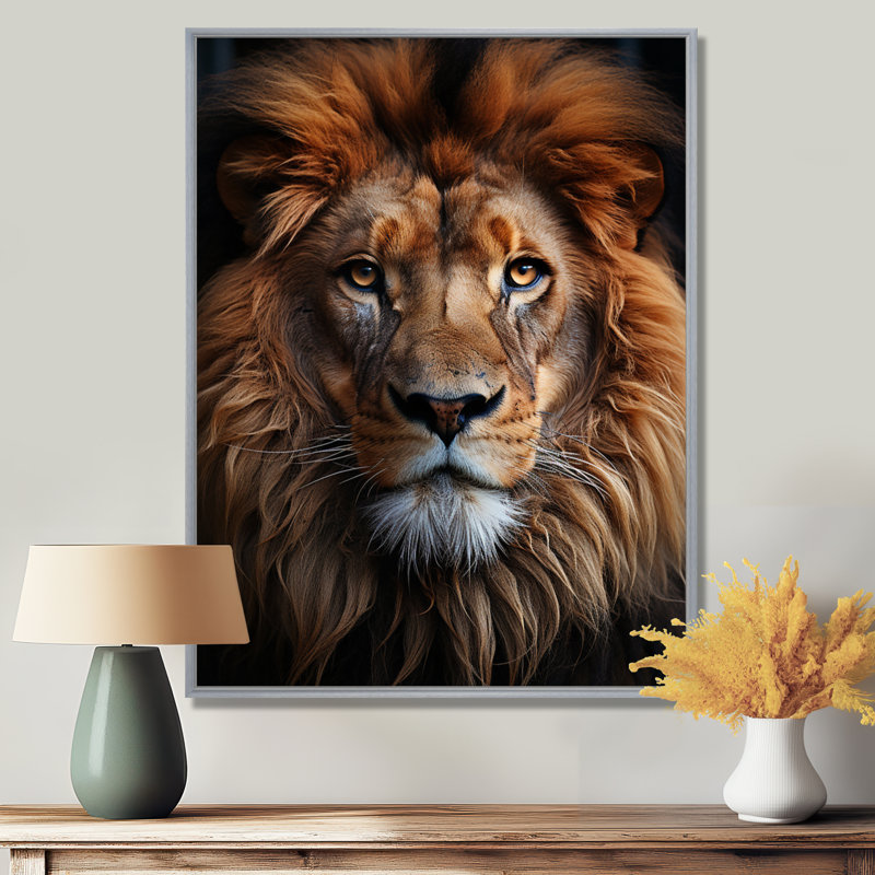 Animal Lion Portrait II - Print, 40" H x 30" W x 1.5" D, Silver Floater Framed
