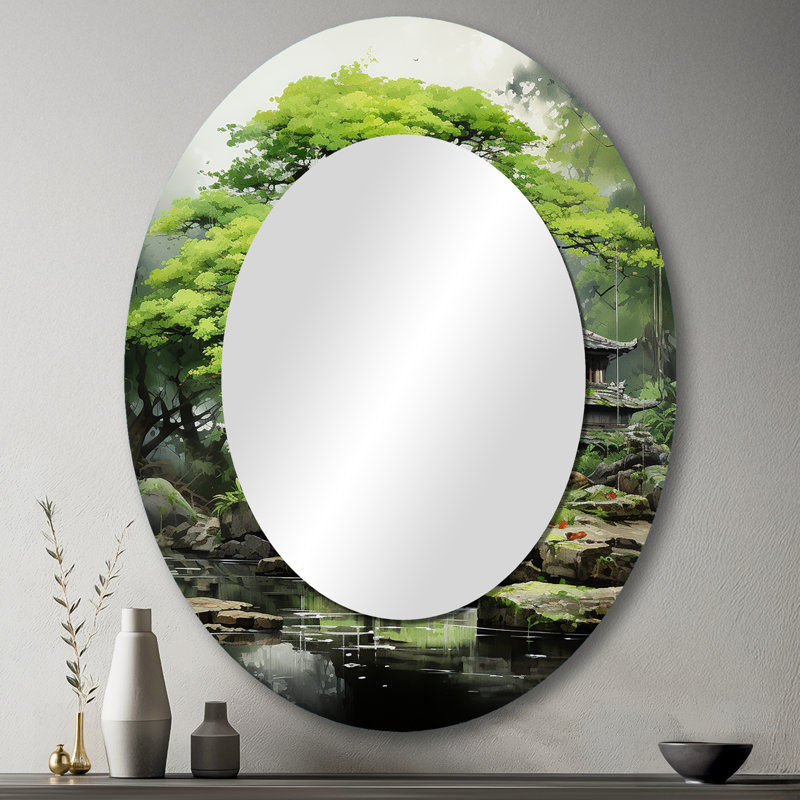 Japon Bonsai Serenity I - miroir décoratif ovale en métal, 43 po x 33 po