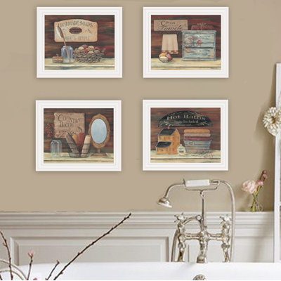 Décoration murale encadrée de 4 pièces pour salle de bain Bathroom II par Pam Britton