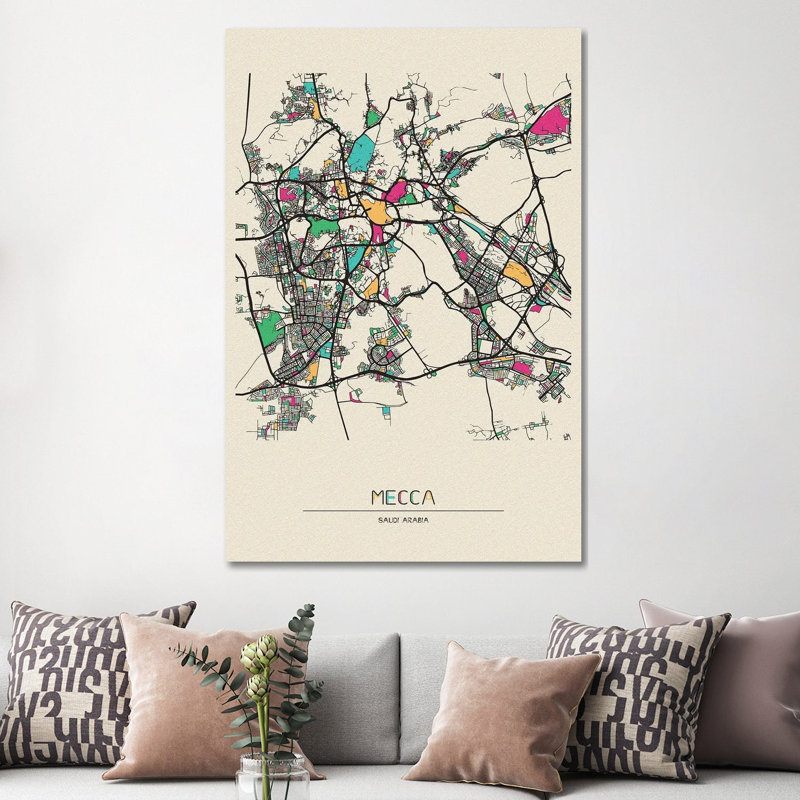 La Mecque, carte de l'Arabie saoudienne par Ayse Deniz Akerman - Toile tendue avec châssis sur toile tendue