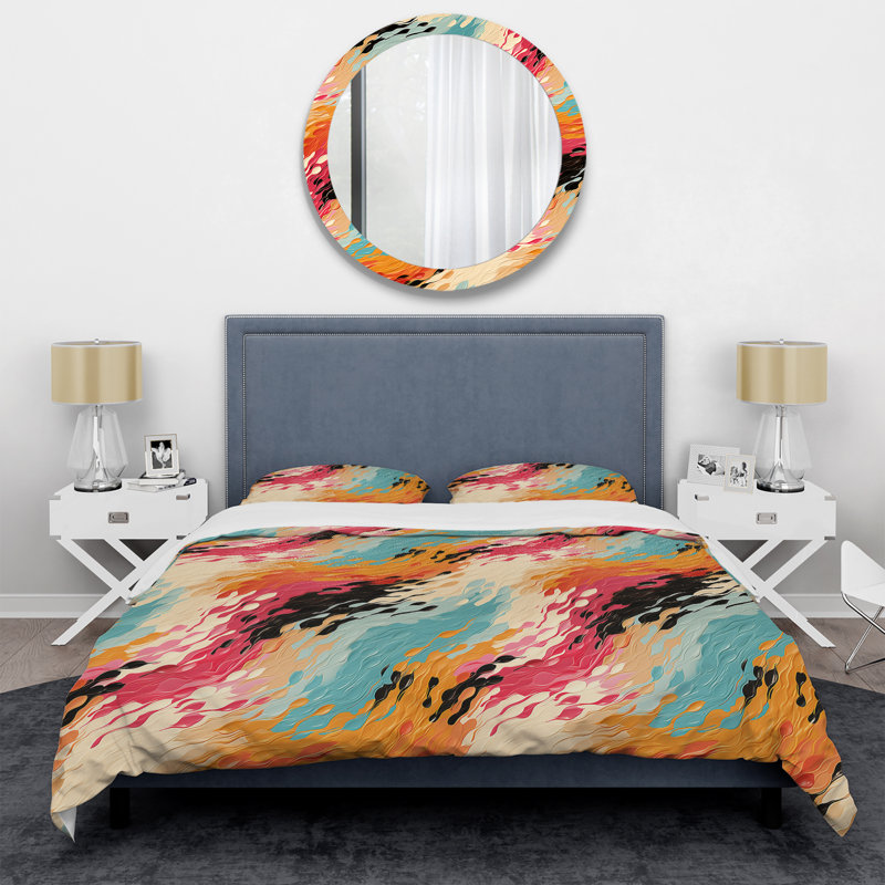 Multicolor Feather Fury I - Ensemble de housse de couette abstrait, Housse de couette pour très grand lit et 2 très