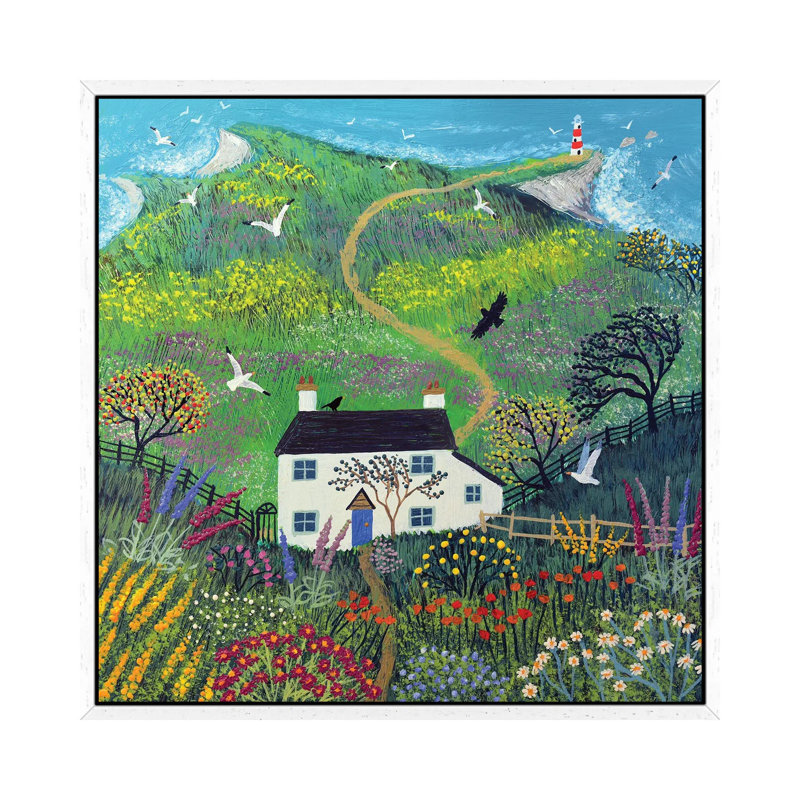 The Path To The Lighthouse by Jo Grundy - Painting on Canvas, White Framed, 66.04cm H x 66.04cm W x 3.81cm D