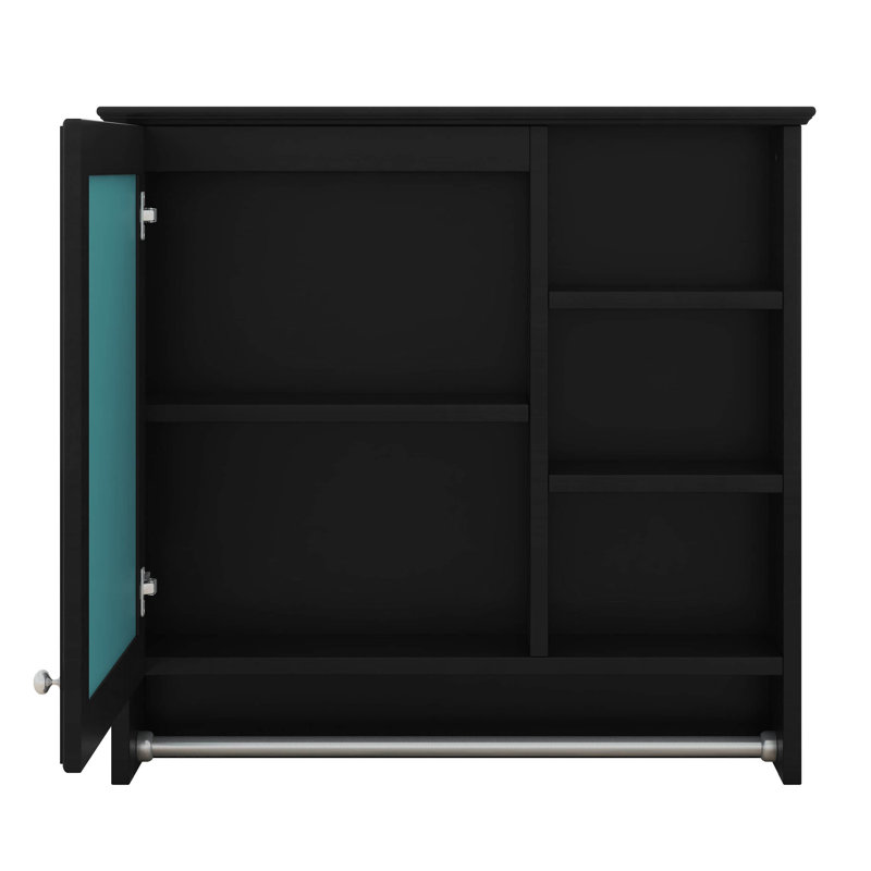Armoire à miroir murale avec tablettes et porte-serviettes, Noir