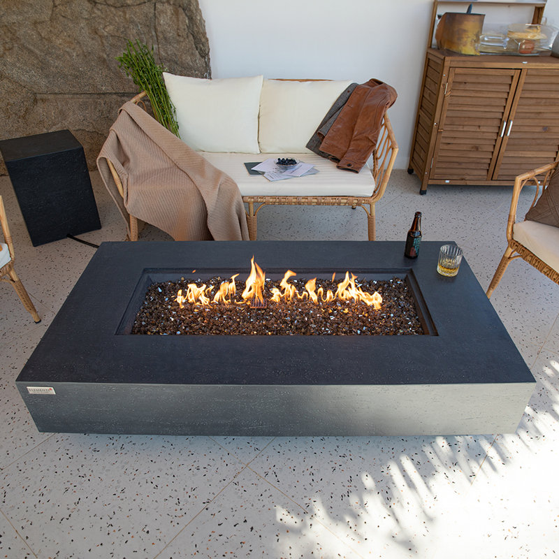 Rectangle Concrete Smokeless Fire Pit Table with Lid, Natural Gas