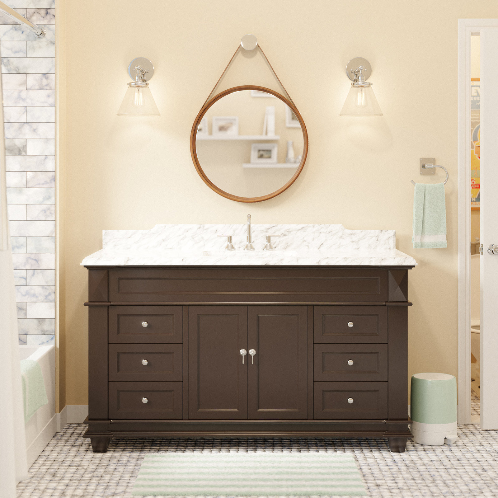 Ensa 60'' Single Bathroom Vanity, Chocolate, Carrara Marble