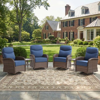 Patio Furniture Sets, 6 PCS Wicker Outdoor Furniture With 6 " Think Cushions - Patio Swivel Rocking Chairs And Rattan Side Table For Garden, Porch, Backyard