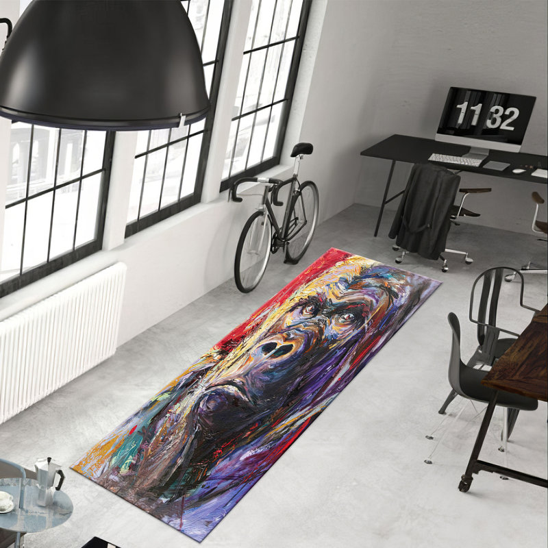 Modern Abstract Design Non Woven Thin Printed Rug in Vibrant Hues for Versatile Home Decor, Runner 2'8" x 6'7"