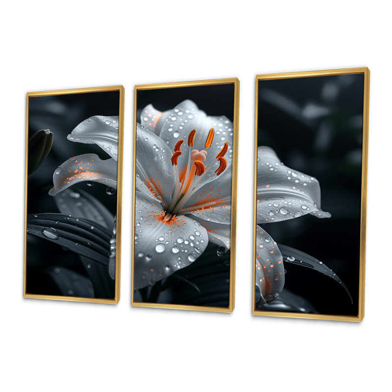 Ensemble de salon art mural blanc lys, H 28 po x l 36 po x P 1 po, Toile avec cadre flottant or