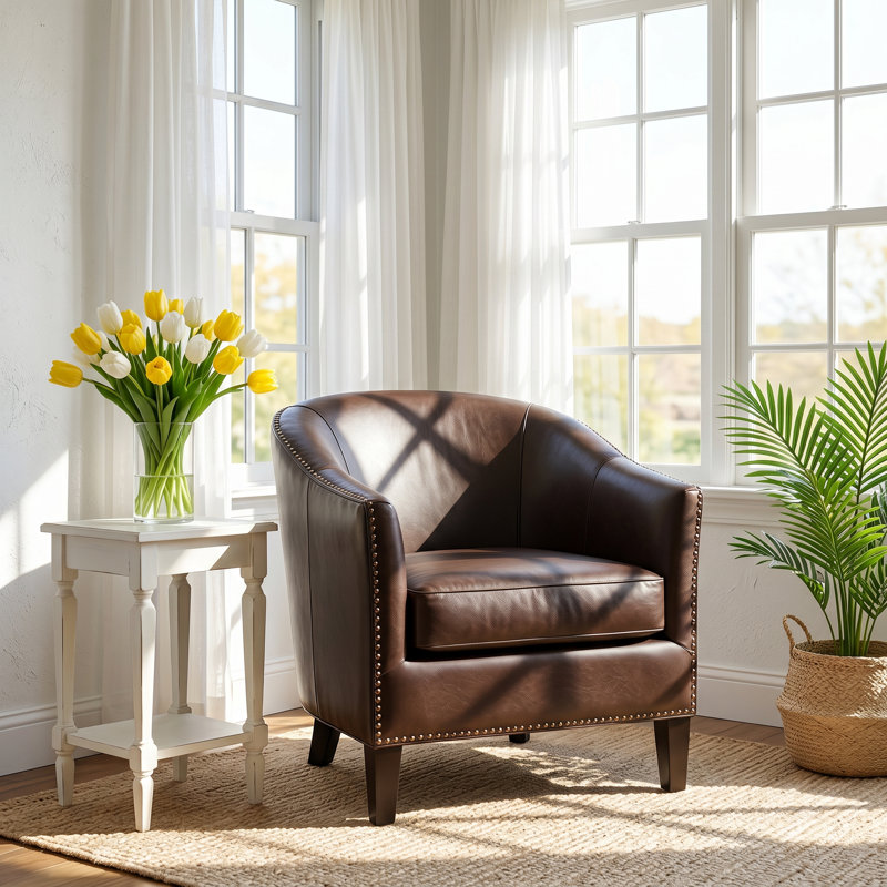 Fauteuil club en cuir reconstitué clouté brun l 29,25 po x P 31,75 po x H 29,75 po Christopher Knight Home