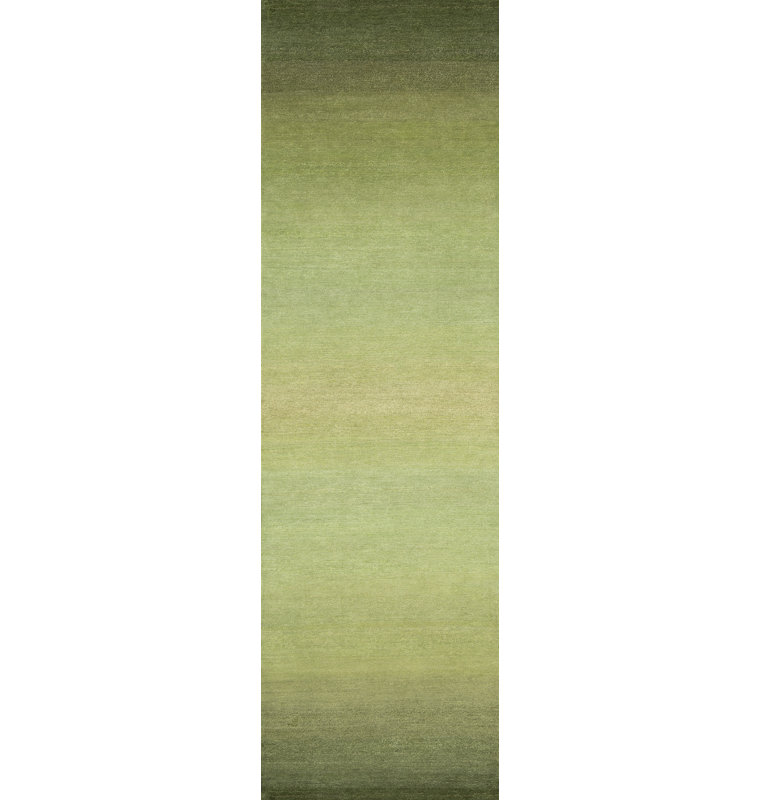 Fade Hand Knotted Ombre Area Rug in Meadow/Grass/Moss Green, Runner 3' x 7'