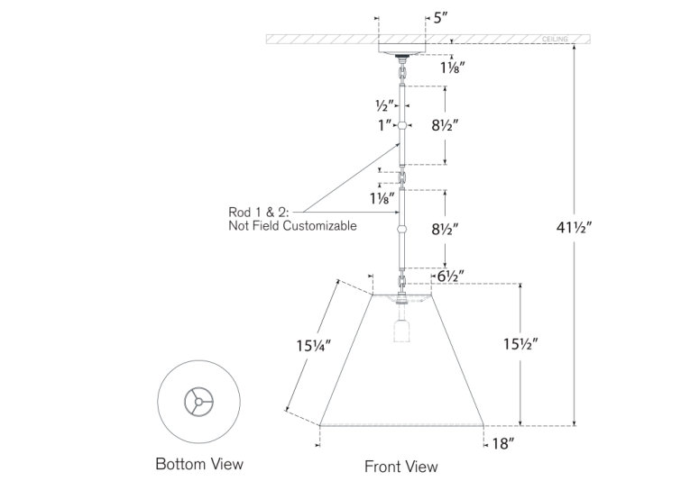Thomas O'Brien Goodman Small Hanging Light, Antique Nickel, Antique Nickel, 43" H x 18" W x 18" D