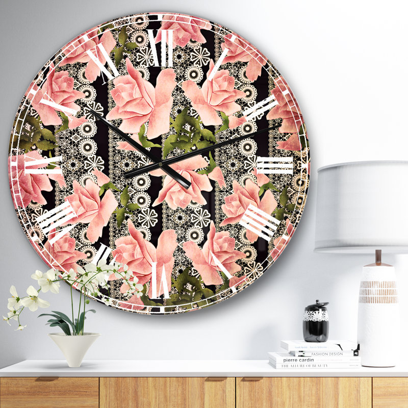 Motif de roses noires - Horloge murale traditionnelle, Petit
