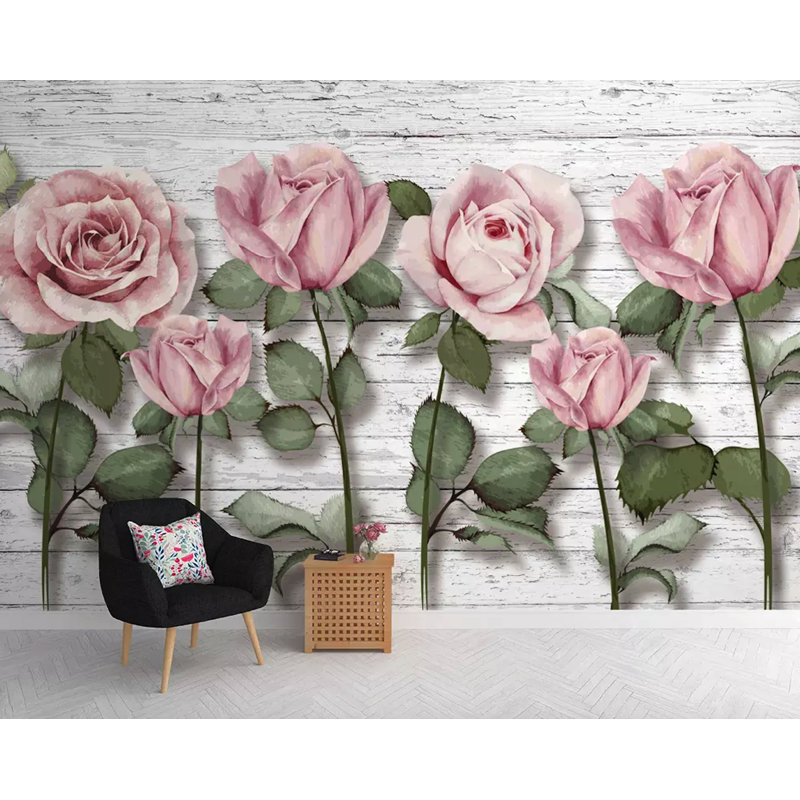 Panneau mural peint à la main L 6,25 pi x l 112 po English Roses, L 4,08 pi x l 6,25 pi