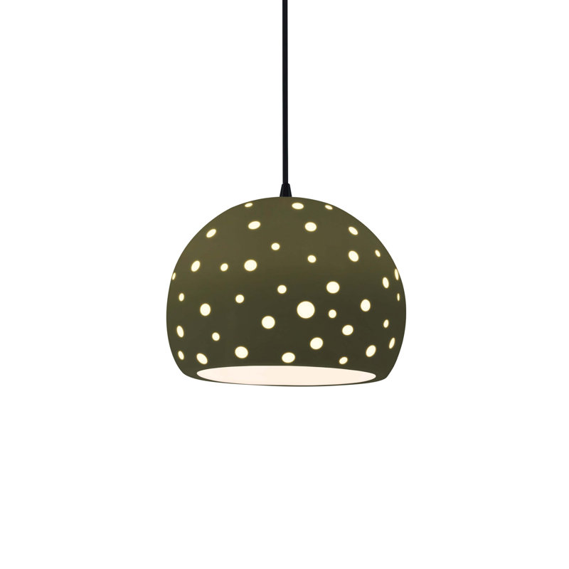 Luminaire suspendu sphère 1 lumière perforée - vert mat - noir mat - l 7 po x H 6 po - DEL dédiée - cordon noir, Vert mat