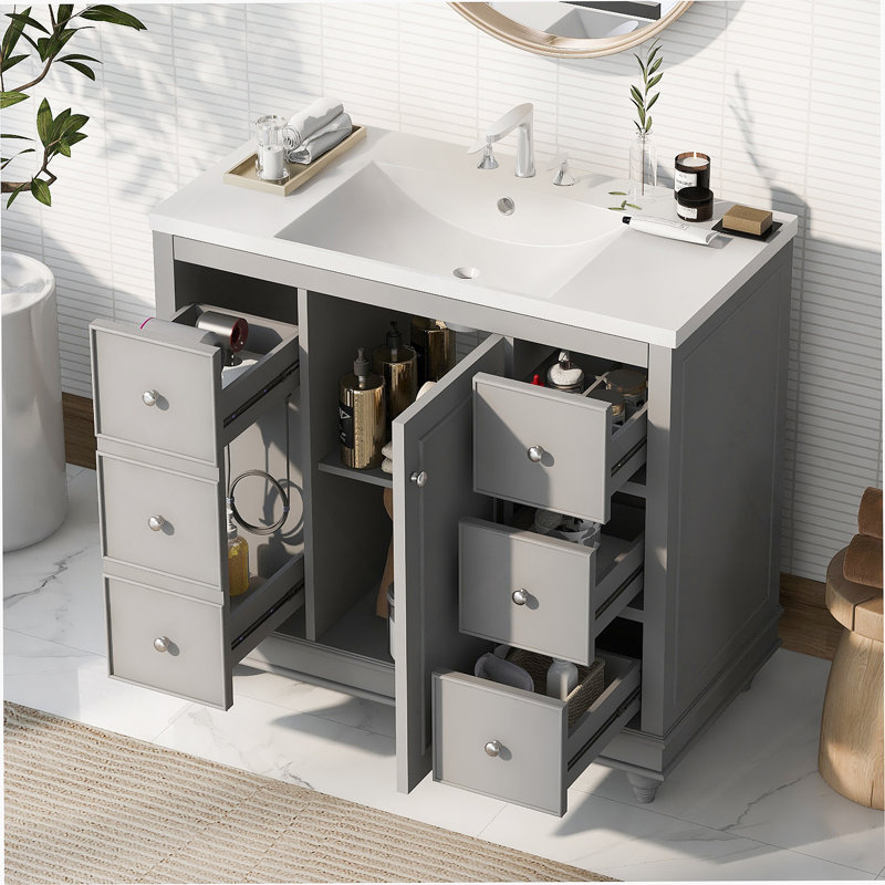 Meuble-lavabo 36 po avec rangement, Gris