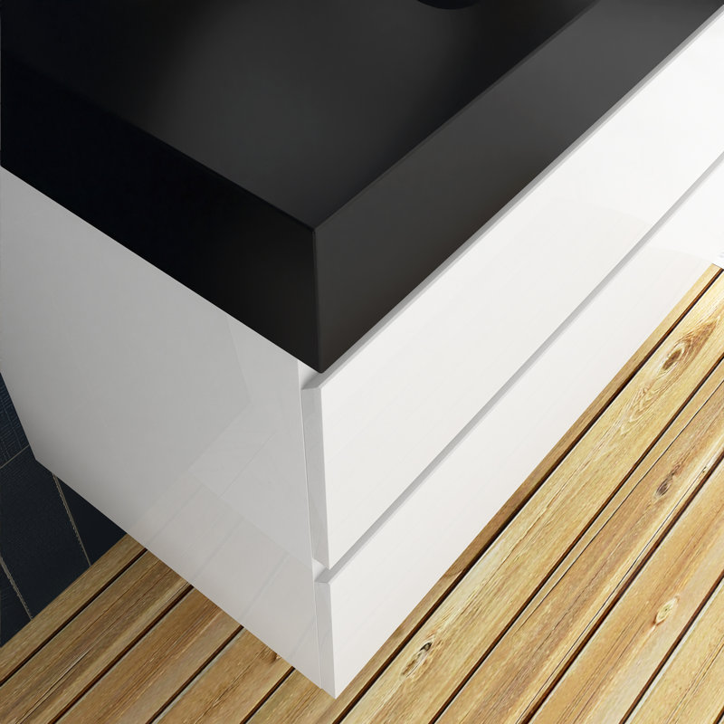 36'' Single Bathroom Vanity with Solid Surface Top, Black, White