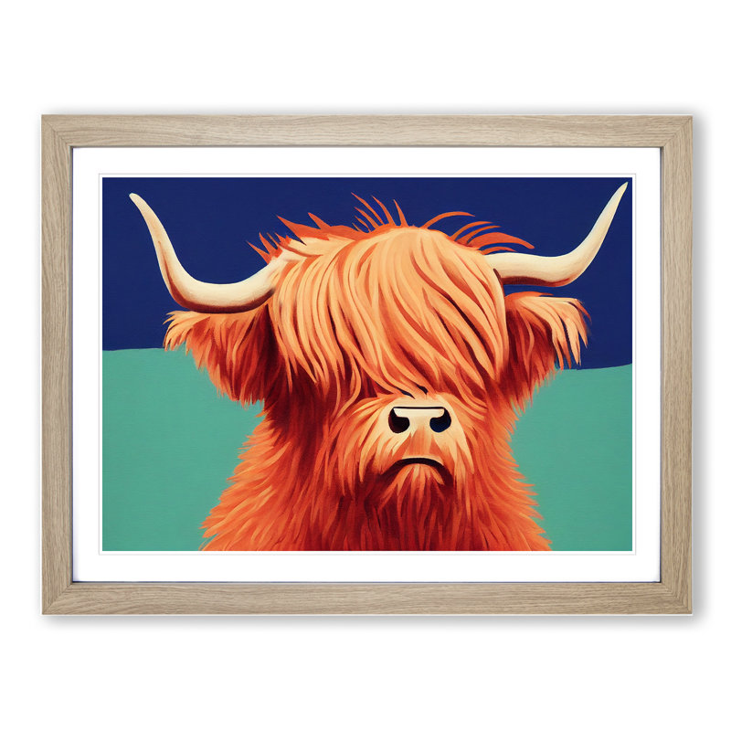 Highland Cow - Single Picture Frame Print, 46cm H x 64cm W x 2cm D, Oak