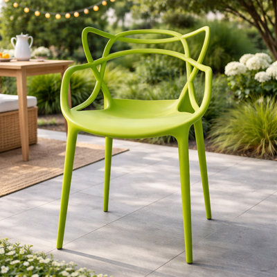 Modern Plastic Outdoor Dining Arm Chair by Orren Ellis
