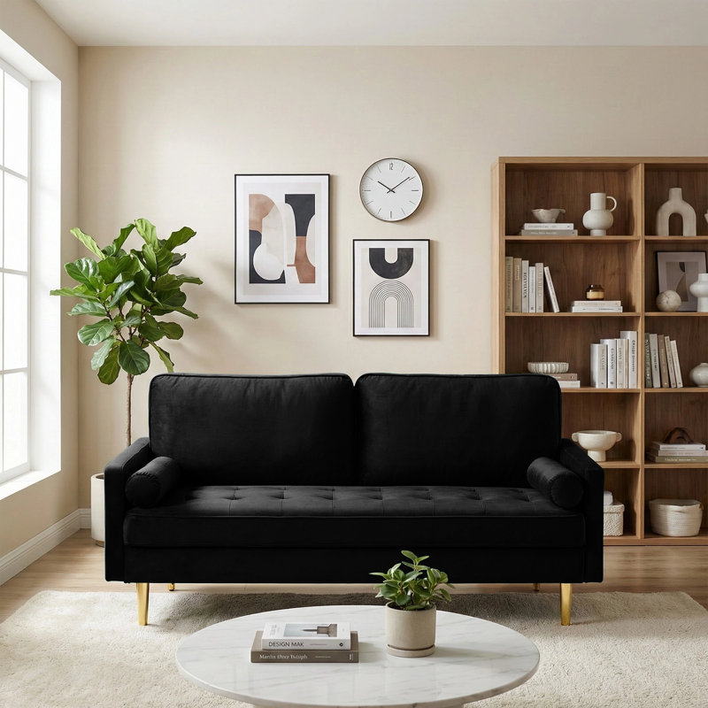 Canapé 67 po Mid Century Modern, Noir