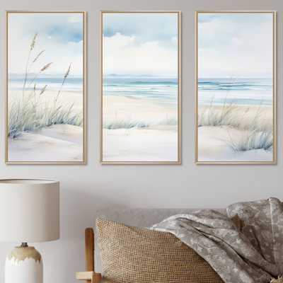 Soft Colour Beach Horizon III - Coastal Minimalism Wall Art Living Room Set