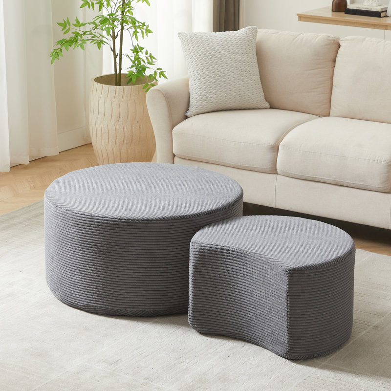 Ensemble de 2 tables basses gigognes rembourrées, Gris