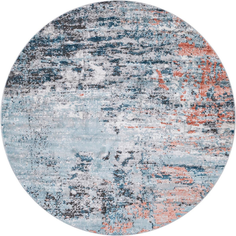 Tapis orange/gris, Rond 7 pi 1 po