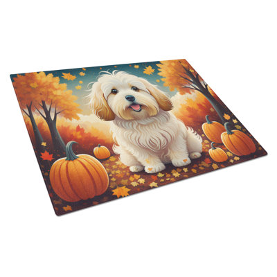 Coton De Tulear Fall Glass Cutting Board Large