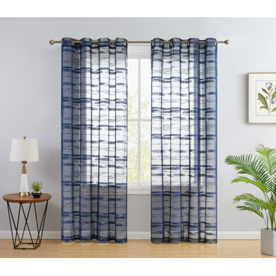 Broadway Striped Sheer Grommet Curtain Panel (Set of 2)