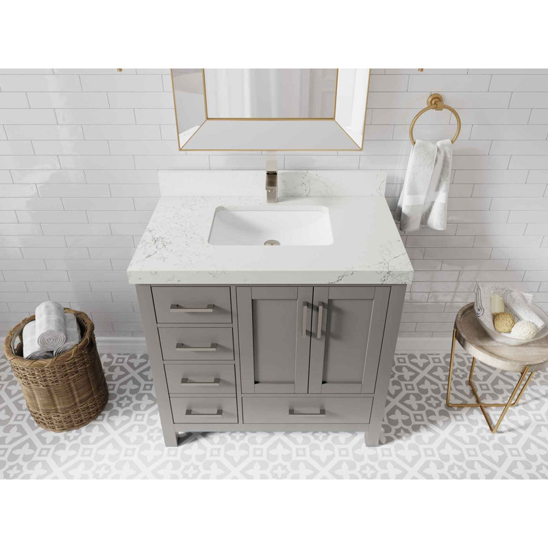 Malibu 36'' Single Bathroom Vanity with Top, Empira White Quartz