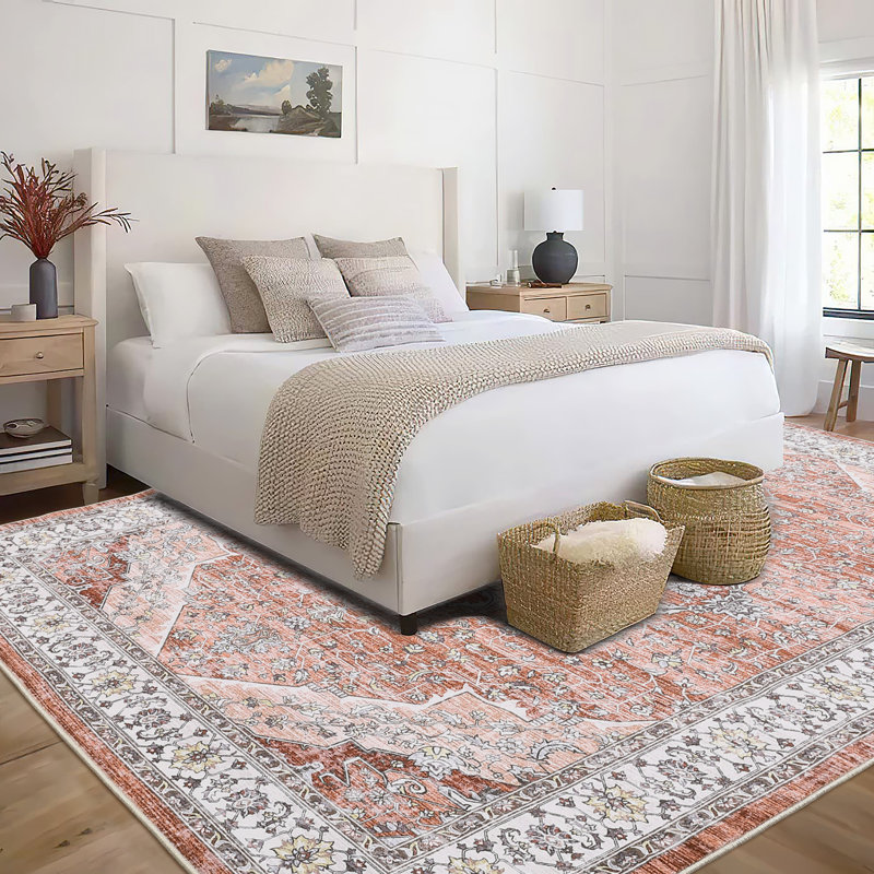 Tapis floral rétro, tapis traditionnel antidérapant pour la maison et le salon, Rectangle 5 pi x 7 pi