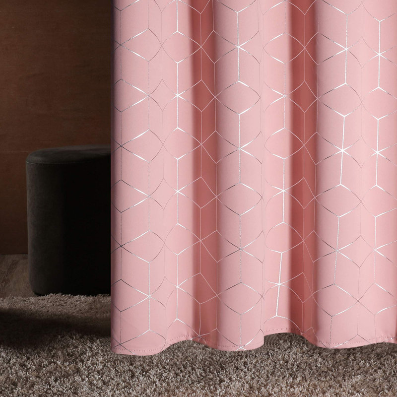 Decorative Silver Diamond Blackout Curtains(Set of 4), Coral Pink, 42" W x 54" L