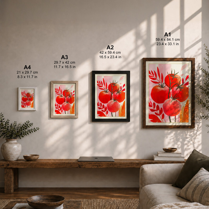 Three Ripe Tomatoes Botanical 1 Piece Single Picture Frame Wall Art, A1 - 84.1 x 59.4 cm, Black