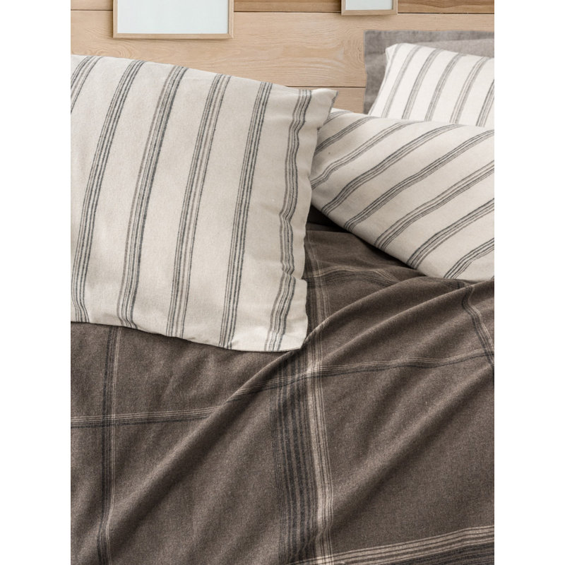 Ensemble de housse de couette élégante double, brun, comprend une housse de couette 79 x 87, un drap plat 94 x 102 et des taies d'oreiller 20 x 28 (2) | 50% coton et 50% polyester, lavable à la machine, fermeture à boutons, doux et confortable