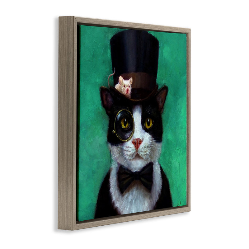 «Good Sir Top Hat Cat», art mural sur toile flottante par Lucia Heffernan pwp-199, Cadre flottant orme Montalcino