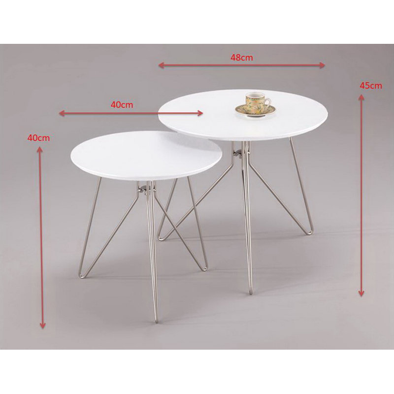 2 - Piece Living Room Table Set, Silver, White