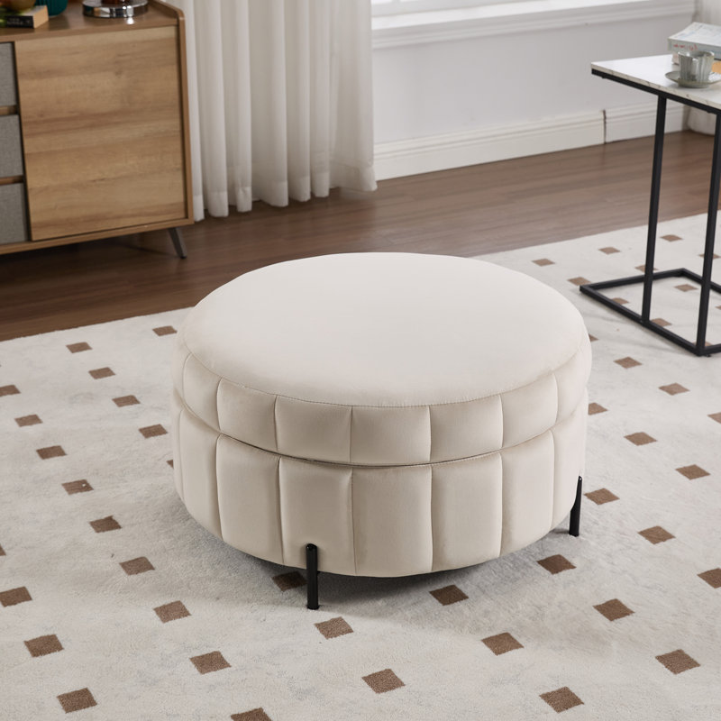 Upholstered  Storage Ottoman, Beige Velvet