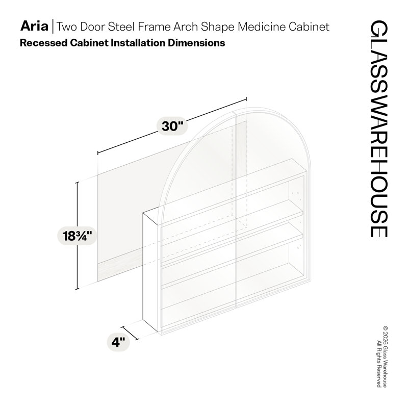 Two Door Steel Frame Arch Shape Medicine Cabinet, Satin Brass