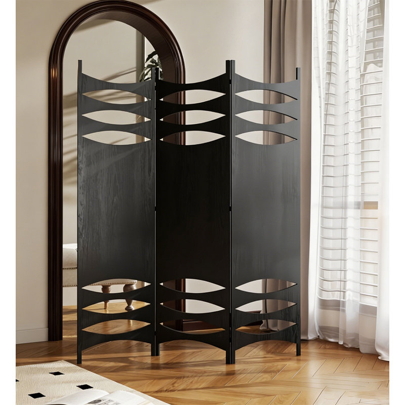Paravent de chambre pliable Mid-Century, 3, H 70,9 po x l 47,2 po x P 0,8 po, Noir