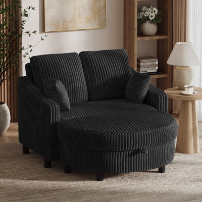 Chaise longue surdimensionnée en velours côtelé avec dossier réglable et repose-pieds avec rangement