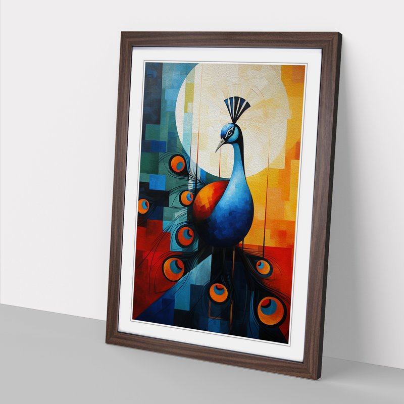 Peacock Constructivism - Single Picture Frame Print on Wood, Walnut Framed, 46cm H x 34cm W x 2cm D