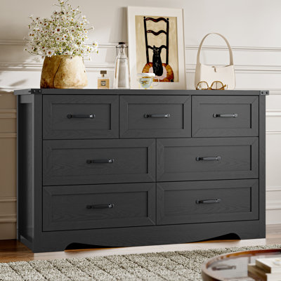 Commode à 7 tiroirs rustique, commode moderne minimaliste en panneau de fibres à densité moyenne de 47,2 po avec conception anti-basculement, armoire de rangement compacte pour la chambre à coucher et le salon