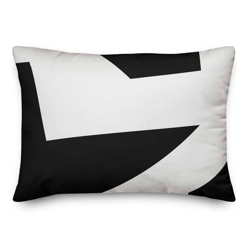  Coussin décoratif géométrique intérieur / extérieur en polyester, H 14 po x l 20 po, Noir
