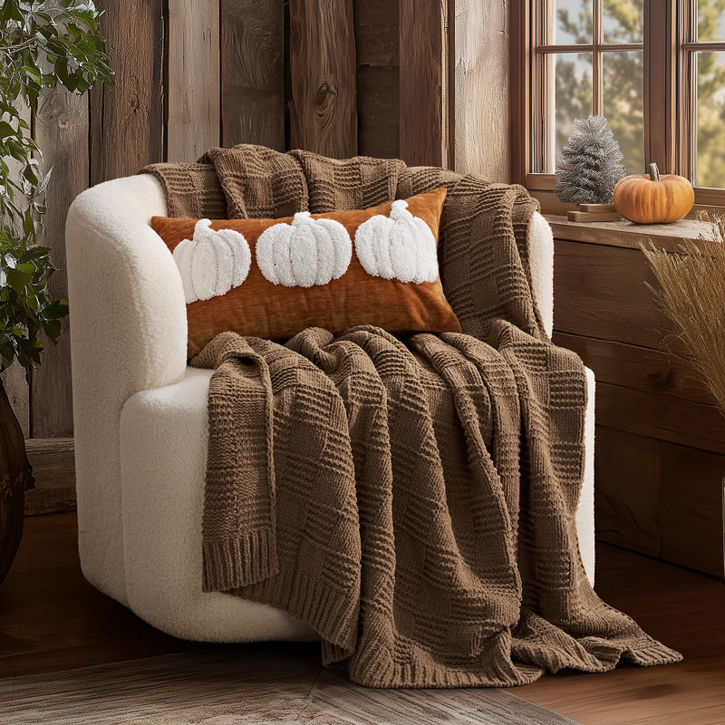 Jeté en chenille Modern, 50 po x 60 po, Brun chameau