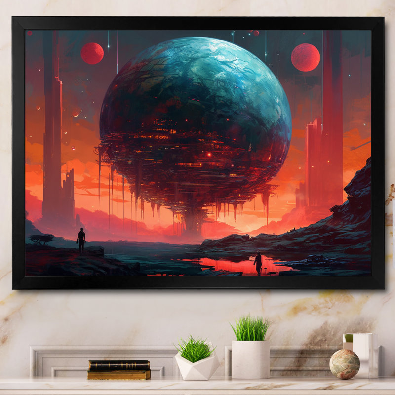 Planète planant dans un univers I, reproduction d'art sur toile, Cadre photo noir, H 12 po x l 20 po x P 1 po