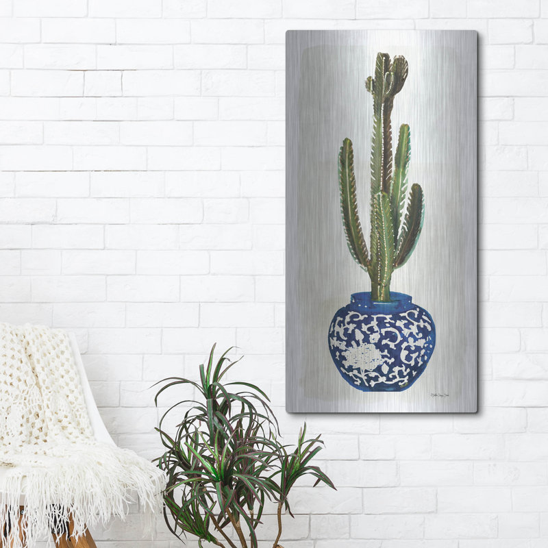 «Cacti in Blue Pot 2» par Stellar Design Studio, art mural en métal, 12 po x 24 po, H 48 po x l 24 po