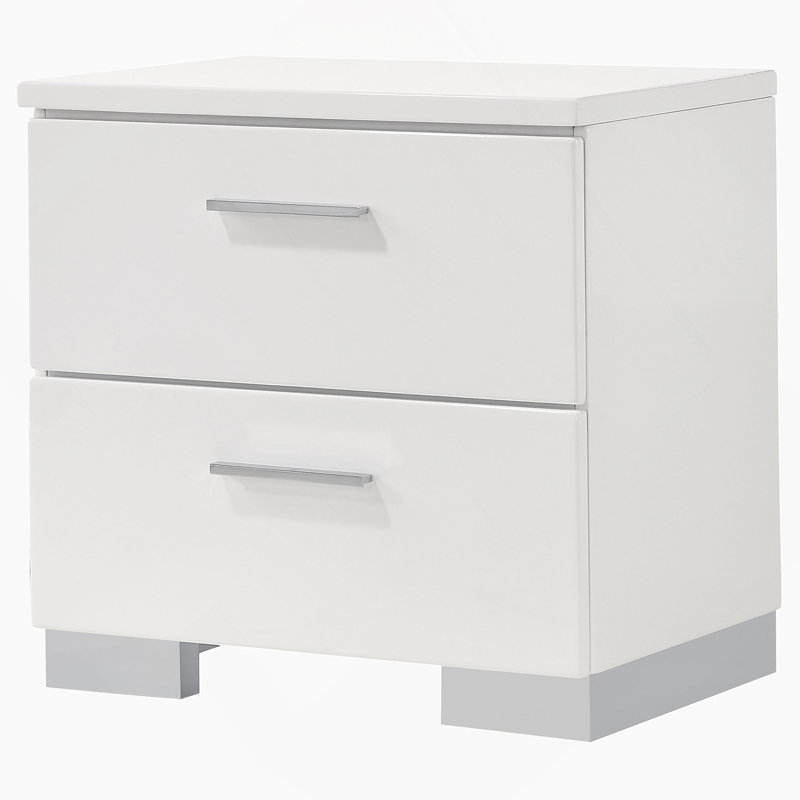Table de chevet blanche 2 tiroirs ultrabrillante