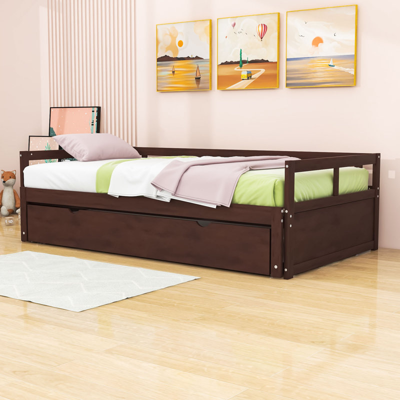 Twin Size Wooden Daybed with Trundle, Espresso