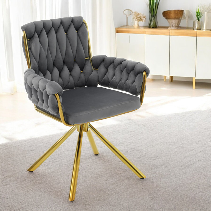 Helmville Tufted Velvet Metal Armchair (1Pcs), Grey, 1